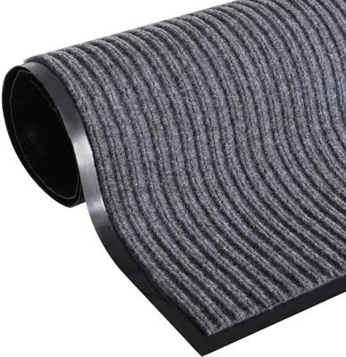Produktbild von Graue Türmatte aus PVC und Polyester, 90 x 60 cm, rutschfeste Schmutzfangmatte für Eingang, Flur, Balkon und Terrasse, saugstark, wetterfest und waschbar
