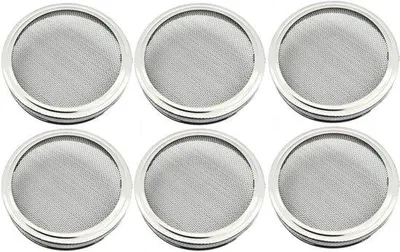 Immagine prodotto di Unyqoos® Coperchi forati – Griglie in acciaio inossidabile da 86 mm, set da 6 per vasetti con collo largo, traspiranti per la germinazione di germogli e semi