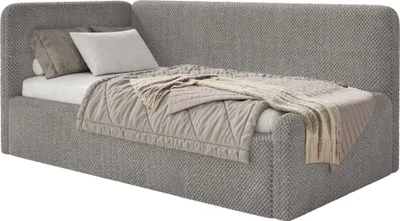 Produktbild von Selsey Fanko –Jugendbett 90x200 cm mit Kopfteil links, Plüsch, Taupe