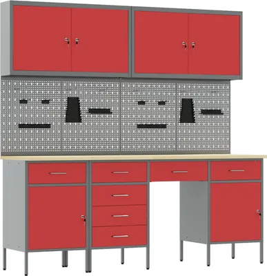 Produktbild von vidaXL Werkbank mit Schubladen 10 pcs Rot Ingenieure Holz und Stahl