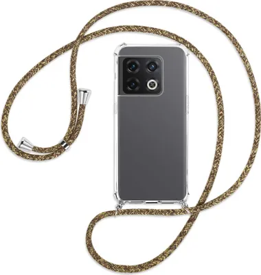 Produktbild von Handykette Backcover-Schutzhülle mit Band (Metall silberfarben) für OnePlus 10 Pro 5G - braun+beige