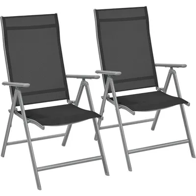 Obrázek produktu pro Sada 2 zahradních židlí GCB29BK, kovový rám, 8 poloh nastavitelného opěradla, nosnost 150 kg, černá