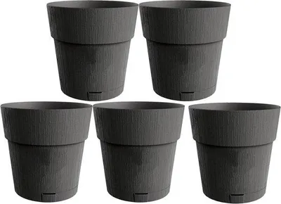 Obrázok produktu pre Sada 5 ks samozavlažovacích kvetináčov, 15 cm, antracitová, z recyklovaného materiálu