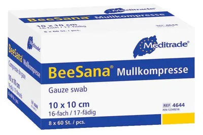 Immagine prodotto di Meditrade® 4601 Meditrade® Mull-Kompressen BeeSana®mit Röngtenkontrastfaden 4601 weiß 7,5 x 7,5 cm, 80x 5 St.