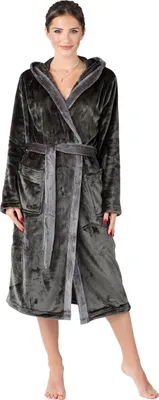 Image de Peignoir long pour femme Bellivalini avec capuche et ceinture BLV50-168 (graphite/gris, L)