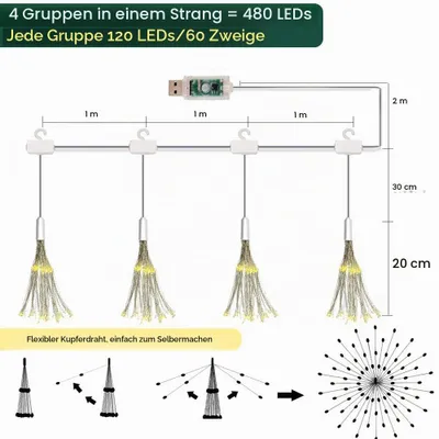 Zdjęcie produktu dla yowin, dekoracyjna kula świetlna, świąteczna, 4 sztuki, 120 diod LED, oświetlenie zewnętrzne, świąteczne