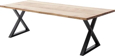 Produktbild von Esstisch 220x100 cm mit Baumkante, X-Gestell, Eiche massiv geölt, PARACATU-06