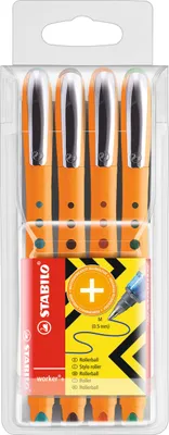 Produktbild von Tintenroller - STABILO worker+ - medium - 4er Pack - grün, rot, blau, schwarz