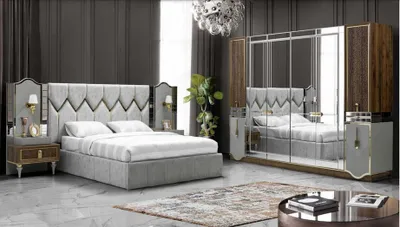 Produktbild von Bett Nachttisch Kleiderschrank 4 tlg Schlafzimmer Set Design Modern Luxus