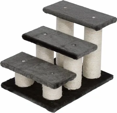 Obrázok produktu pre Schodík pre mačky a psov, 3-stupňový schodík pre psov a mačky, plyšový, tmavošedý, 45 x 35 x 34 cm, pre jednoduché nastupovanie a vystupovanie,