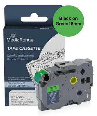 Produktbild von MediaRange Kunststoff-Schriftbandkassette, für/ersetzt Dymo® 91222/S0721670, permanent haftend, 12mm, 4m, laminiert, schwarz auf gelb, Schwarz auf grün, Grau, Kunststoff, Brother, P-touch 18-Serie,210-Serie,220,300,310,340-Serie,350,540-Serie,550, P-touch..., 1,8 cm