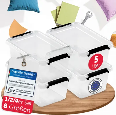 Produktbild von BOXXivo Aufbewahrungsbox 5L mit Deckel im 4er Set – BPA-freie Stapelbox, robuste & lebensmittelechte Box