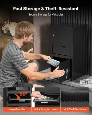 Produktbild von 3,6 Kubikfuß großer Tresor mit Frontschlitz, digitalem Tastenfeld und hoher Kapazität, robuster 3-stufiger Geldtresor mit Ersatzschlüsseln für Bargeld, Bankschecks, Schmuck, Dokumente, Rechnungen, schwarz