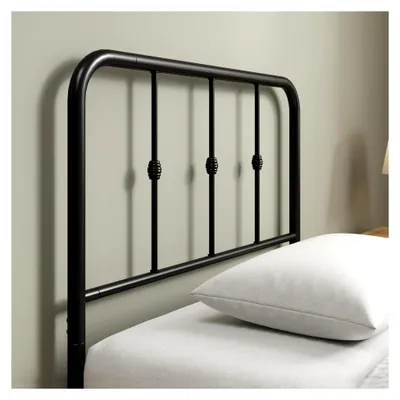 Produktbild von Bettgestell Florence 90 x 200 cm mit Vintage Kopfteil - Metallbett 90x200 mit Lattenrost - 35 cm hohe Plattform mit Stauraum darunter - kein Boxspringbett erforderlich - Schwarz
