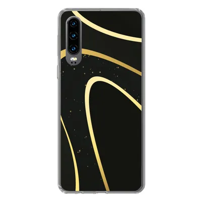 Produktbild von MuchoWow® Handyhülle Schutzhülle Hülle für Huawei P30 Goldene Wellen auf schwarzem Hintergrund Silikon Softcase Handy Hülle - Kartenbesitzer