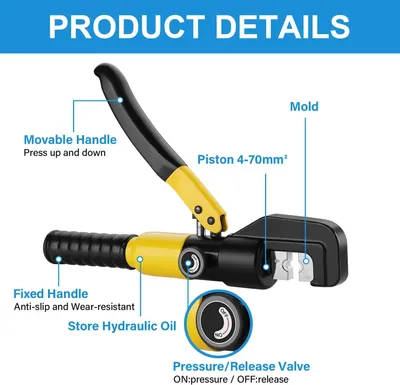 Produktbild von TEENO 10T Hydraulische Crimpzange mit 9 Sechskantschablonen, Hydraulisch Presszange Kabelschuhe Crimpzangen 4–70 mm²