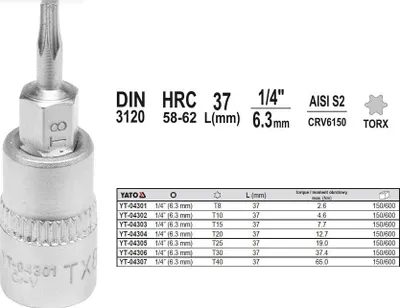 Produktbild von Yato Torx-Schlüssel 1/4" T30X 37Mm