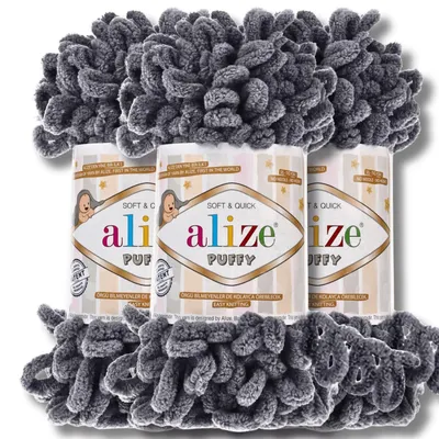 Obrázek produktu pro Alize 3x 100g Puffy, příze, univerzální, pro háčkování a pletení (tmavě šedá - 87)
