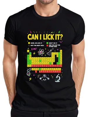 Immagine prodotto di Maglietta da uomo, colore nero, taglia XL, con scritta "Can I Lick It Science Chemistry Periodic Statement" (che potrebbe essere interpretata come "Posso leccarla? Scienza, chimica, affermazione periodica")