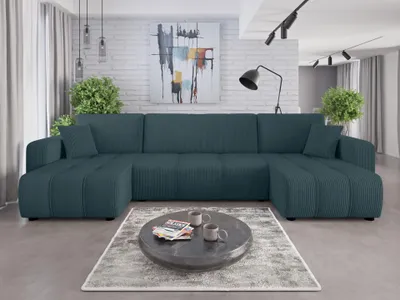 Produktbild von Couchgarnitur Sofa Sofagarnitur ALICE U im Cord Stoff samt in U Form mit Schlaffunktion und Bettkasten Wohnlandschaft Polsterecke Couch Wellenfederung