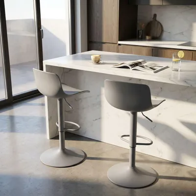 Immagine prodotto di Milani Home - sgabello bar girevole regolabile in plastica e acciaio, grigio, con poggiapiedi, 44 x 45 x 81/102 cm
