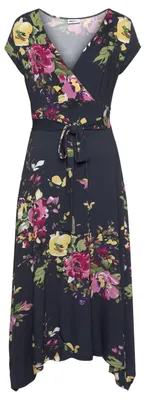 Produktbild von BEACH TIME Jerseykleid mit asymmetrischem Zipfelsaum und Schleife in der Taille, elegant marine-bedruckt Größe 34