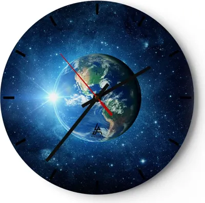 Produktbild von Wanduhr - Rund - Glasuhr - Erde Universum Sterne Galaxie - 30x30cm - Schleichendes Uhrwerk - Lautlos - zum Aufhängen bereit - Dekoration Modern - Wanddekoration aus Glas - C3AR30x30-2943
