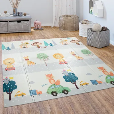 Image de Tapis de jeu Tapis d'éveil Tapis pour bébés et enfants Pliable Lavable Réversible Motif animalier Dimensions 180 x 200 cm