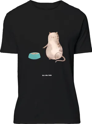 Produktbild von Mr. & Mrs. Panda Tshirt Katze Fressen - Schwarz - Geschenk, Oversize T-Shirt, mit Spruch, Shirt, Lustiges