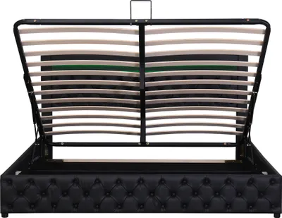 Produktbild von okwish Polsterbett 180 x 200 cm, Funktionsbett mit Lattenrost und Stauraum, mit LED-Beleuchtung, Schwarz, PU