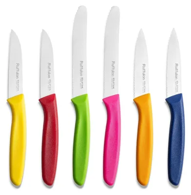 Produktbild von Küchenmesserset 6-teilig Bunt Edelstahl ultrascharf spülmaschinengeeignet ergonomischer Griff