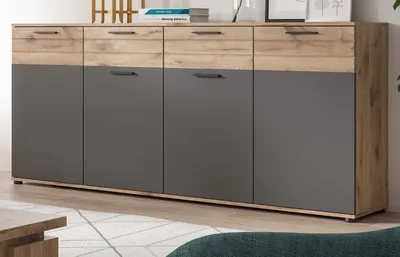 Produktbild von Sideboard "Tomaso" Eiche und grau Wohn- und Esszimmer Kommode 200 cm mit Soft-Close