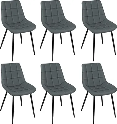 Produktbild von 6er set Esszimmerstühle Küchenstuhl Polsterstuhl PolyurethanMetallbeine bis 120 kg belastbar Dunkelgrau