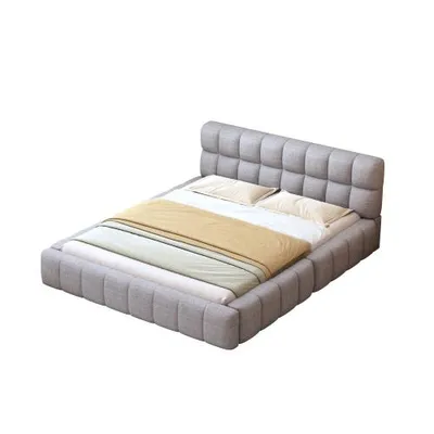 Produktbild von Polsterbett mit Lattenrost und gepolstertem Kopfteil, 140x200 cm, Doppelbett, Leinen