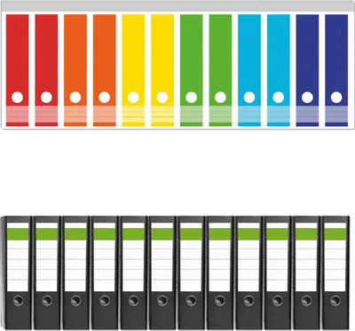 Produktbild von Wallario 12 Stück breite Ordner inkl. Klebeetiketten mit Motive Kräftiger bunter Regenbogen -  Set mit Rückenschildern / Ordnerrücken Stickern