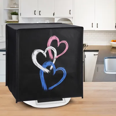 A kitchen setting with a cover over a kitchen appliance.