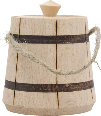 Produktbild von Gewürzbehälter aus Buchenholz für Pfeffer und Salz, Fässchen mit Deckel und Schnur.