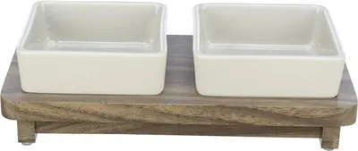 Produktbild von Napf-Set CityStyle, Keramik/MDF 2 × 0,4 l/12 × 12 cm/30 × 4 × 15 cm grau/braun