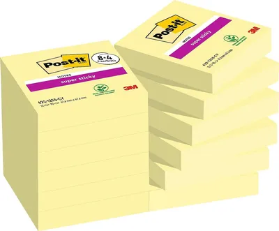 Image de Post-it Super Sticky Notes notes adhésives 47,6 x 47,6 mm jaune 12 blocs à 90 feuilles