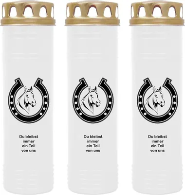 Obrázok produktu pre Hrobová sviečka biela 3-pack, doba horenia: 170 hodín ( každá sviečka ), motív: podkova