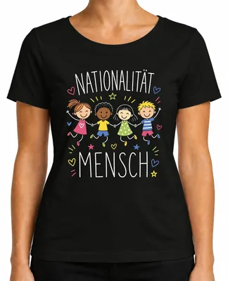 Immagine prodotto di Nazionalità, umanità, bambini, pace, tolleranza, diversità, coesione. T-shirt da donna, colore nero, taglia S