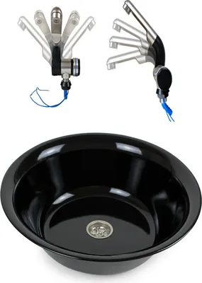 Image de Évier en acier inoxydable Évier Camping 32cm Ø Foncé Camping-car + robinet
