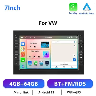 Obrázek produktu pro Autorádio – multimediální přehrávač 2-DIN – dotykový displej 17,8 cm – CarPlay a Android Auto – paměť 4 GB RAM + 64 GB ROM – procesor 2,0 GHz – rozlišení 1024×600 – GPS, Wi-Fi, Bluetooth