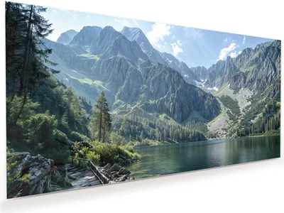 Produktbild von Glasbild 120x60cm in XXL für Wohnzimmer, Schlafzimmer Motiv Berglandschaft See