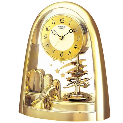 Produktbild von Rhythm 7607/9 Tischuhr Quarz mit Dreh-Pendel, Gehäuse goldfarben