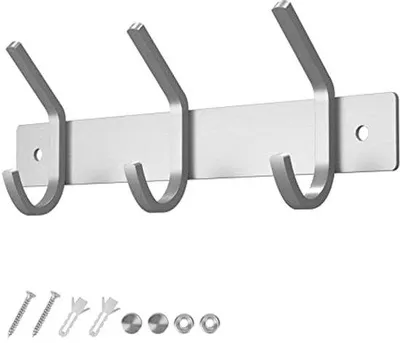 Immagine prodotto di Asta appendiabiti con 3 ganci, acciaio spazzolato, argento, 22 cm, portata 20 kg