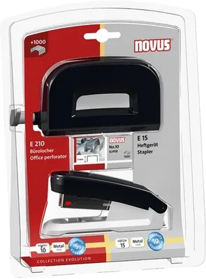 Produktbild von Schreibtisch-Set Twinset Heftgerät+Locher E 15/E 210 schwarz Packung mit 6 Stück