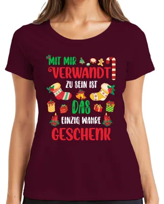 Zdjęcie produktu dla Related Gift - Damska koszulka świąteczna Christmas Gift, bordowy, XL