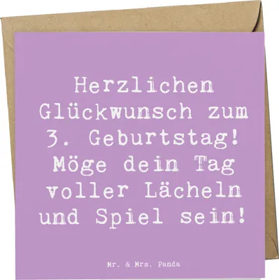 Produktbild von Mr. & Mrs. Panda faltkarte Spruch 3. Geburtstag Lächeln und Spiel - Lavendeltraum - Geschenk, voller, anlasskarte, persönliche Geschenke, Kleinkind, Geburtstagsgeschenk