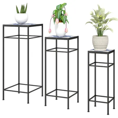 Immagine prodotto di Set di 3 supporti per piante | Colore: nero | Dimensioni: 28x28x71 cm